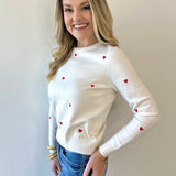Polka Dot Heart Sweater - Red/Cream