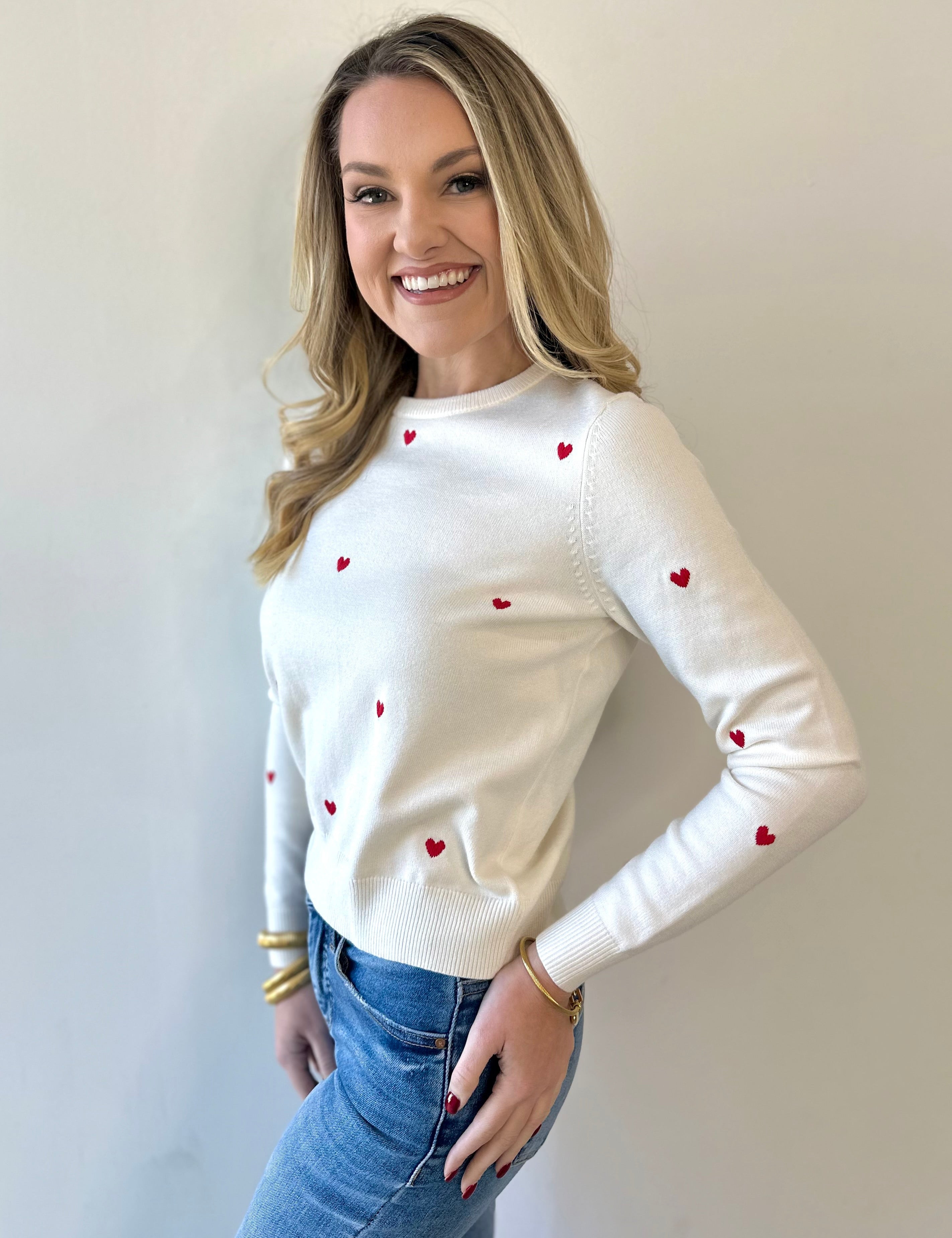 Polka Dot Heart Sweater - Red/Cream