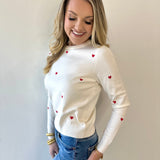 Polka Dot Heart Sweater - Red/Cream