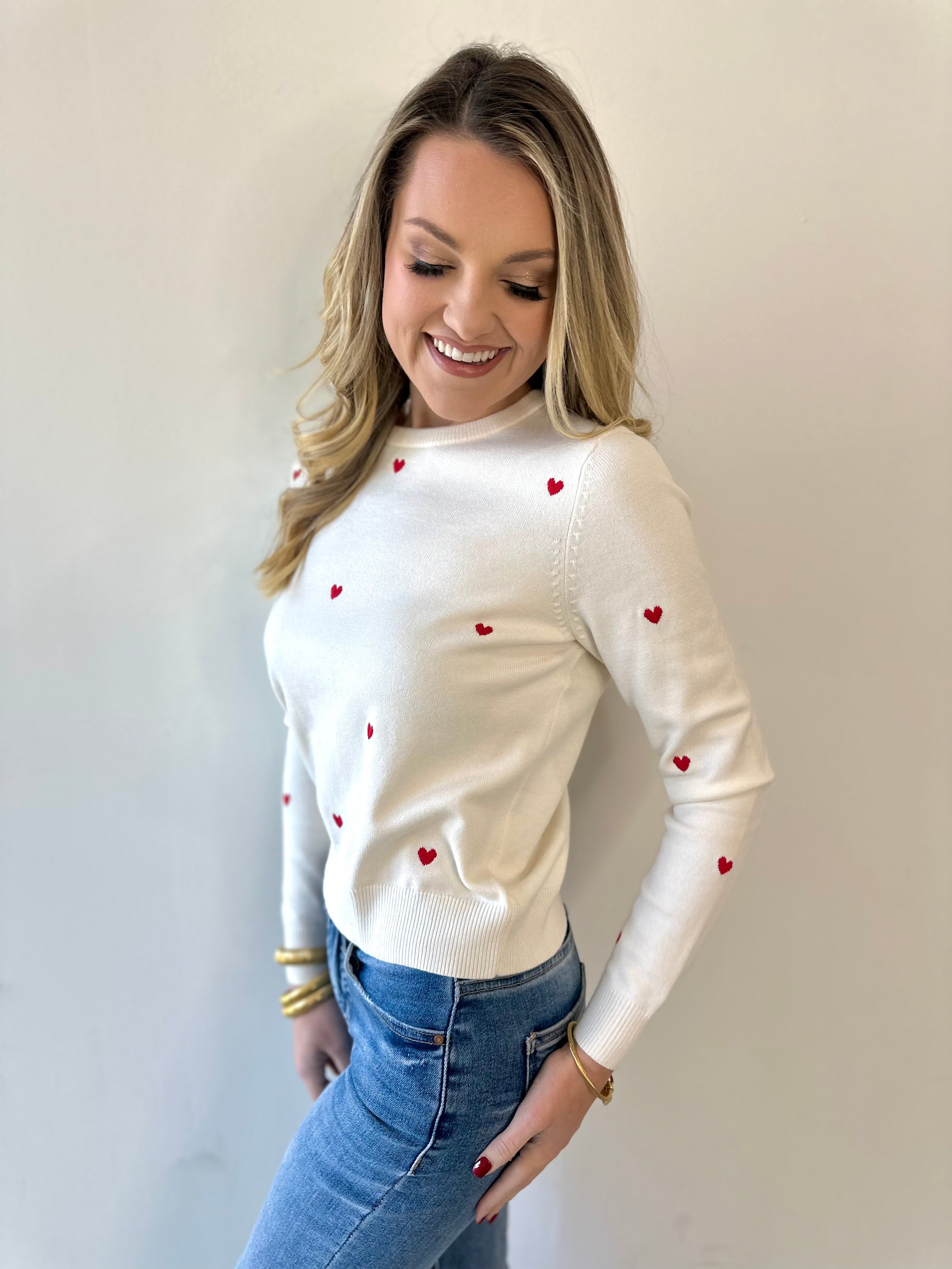 Polka Dot Heart Sweater - Red/Cream