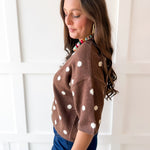 Polka dot Knit Cardigan - Brown