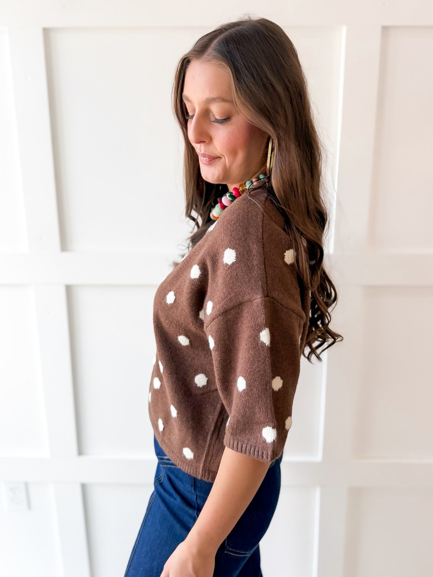 Polka dot Knit Cardigan - Brown