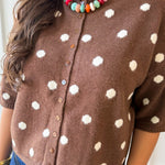 Polka dot Knit Cardigan - Brown