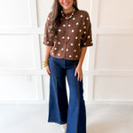 Polka dot Knit Cardigan - Brown