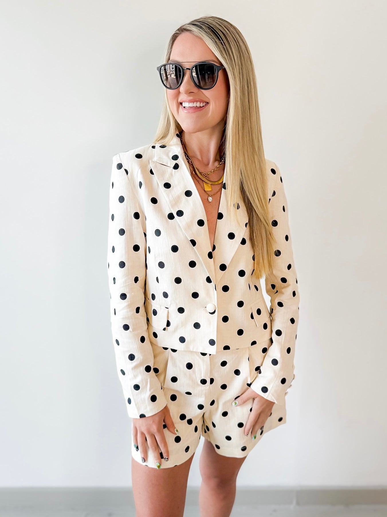 Polka Dot Linen Blazer & Shorts
