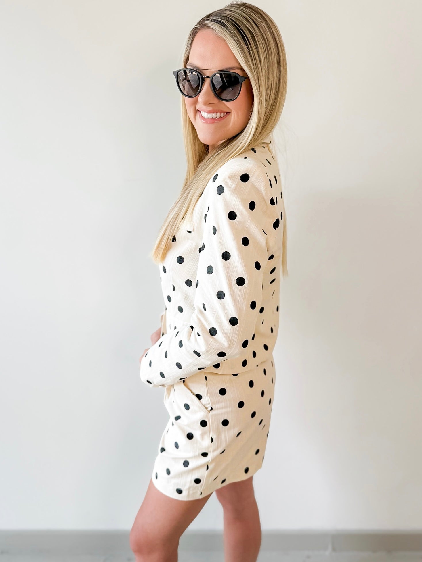 Polka Dot Linen Blazer & Shorts