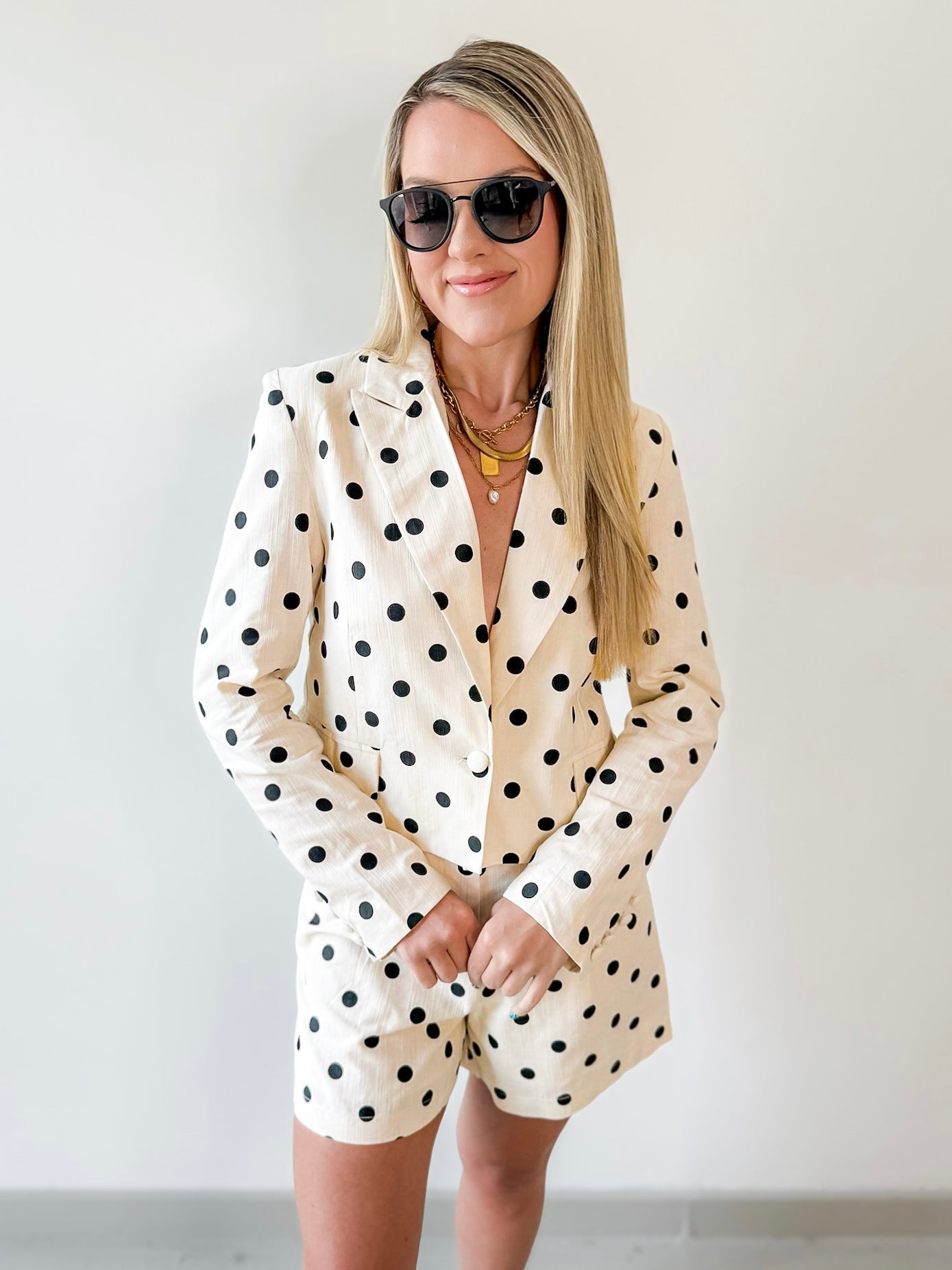 Polka Dot Linen Blazer & Shorts