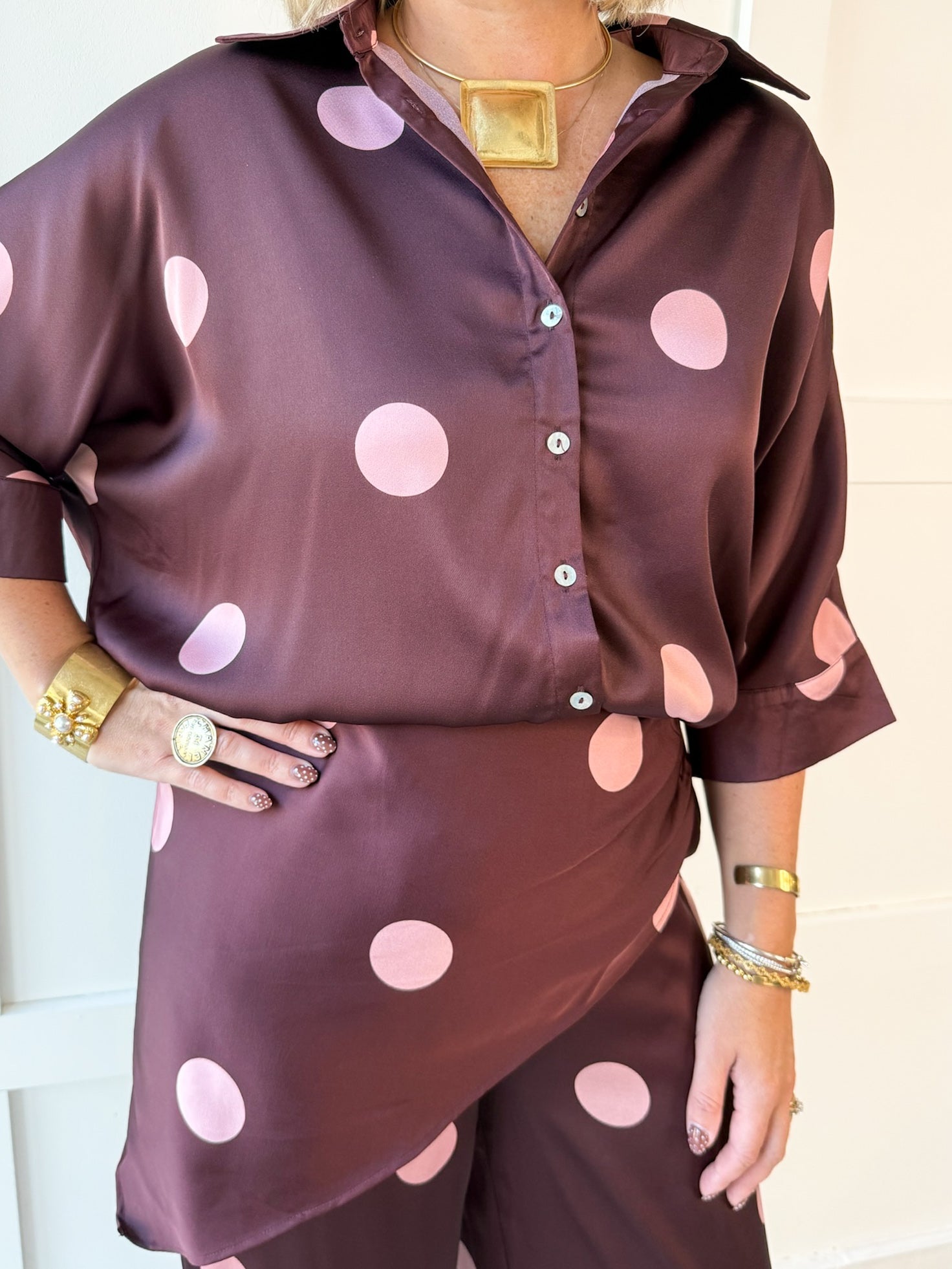 Polka Dot Overlay Pants- Burgandy