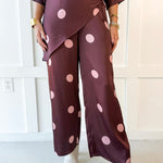 Polka Dot Overlay Pants- Burgandy