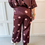 Polka Dot Overlay Pants- Burgandy