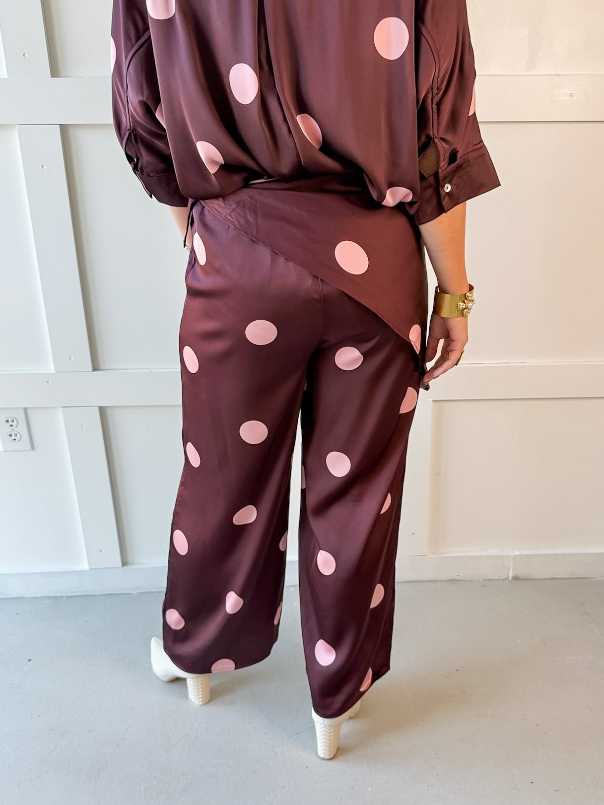 Polka Dot Overlay Pants- Burgandy
