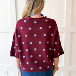 Polka Dot Oversized Knit Top- Burgandy