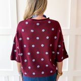 Polka Dot Oversized Knit Top- Burgandy
