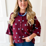 Polka Dot Oversized Knit Top- Burgandy