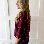Polka Dot Oversized Knit Top- Burgandy