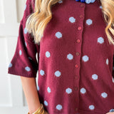 Polka Dot Oversized Knit Top- Burgandy