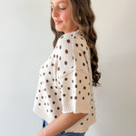 Polka Dot Oversized Knit Top- Ecru