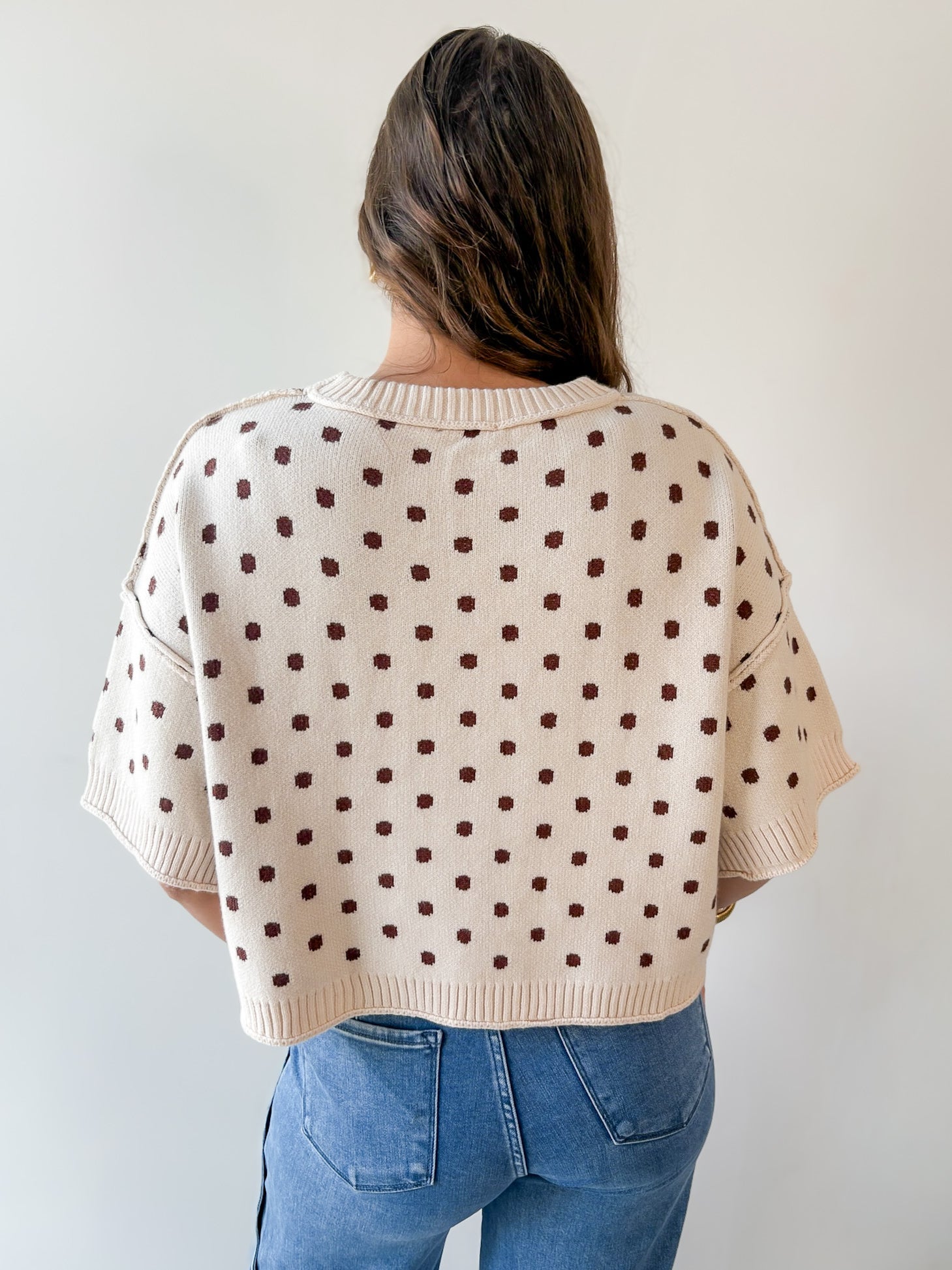 Polka Dot Oversized Knit Top- Ecru