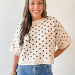 Polka Dot Oversized Knit Top- Ecru