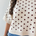 Polka Dot Oversized Knit Top- Ecru