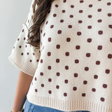 Polka Dot Oversized Knit Top- Ecru