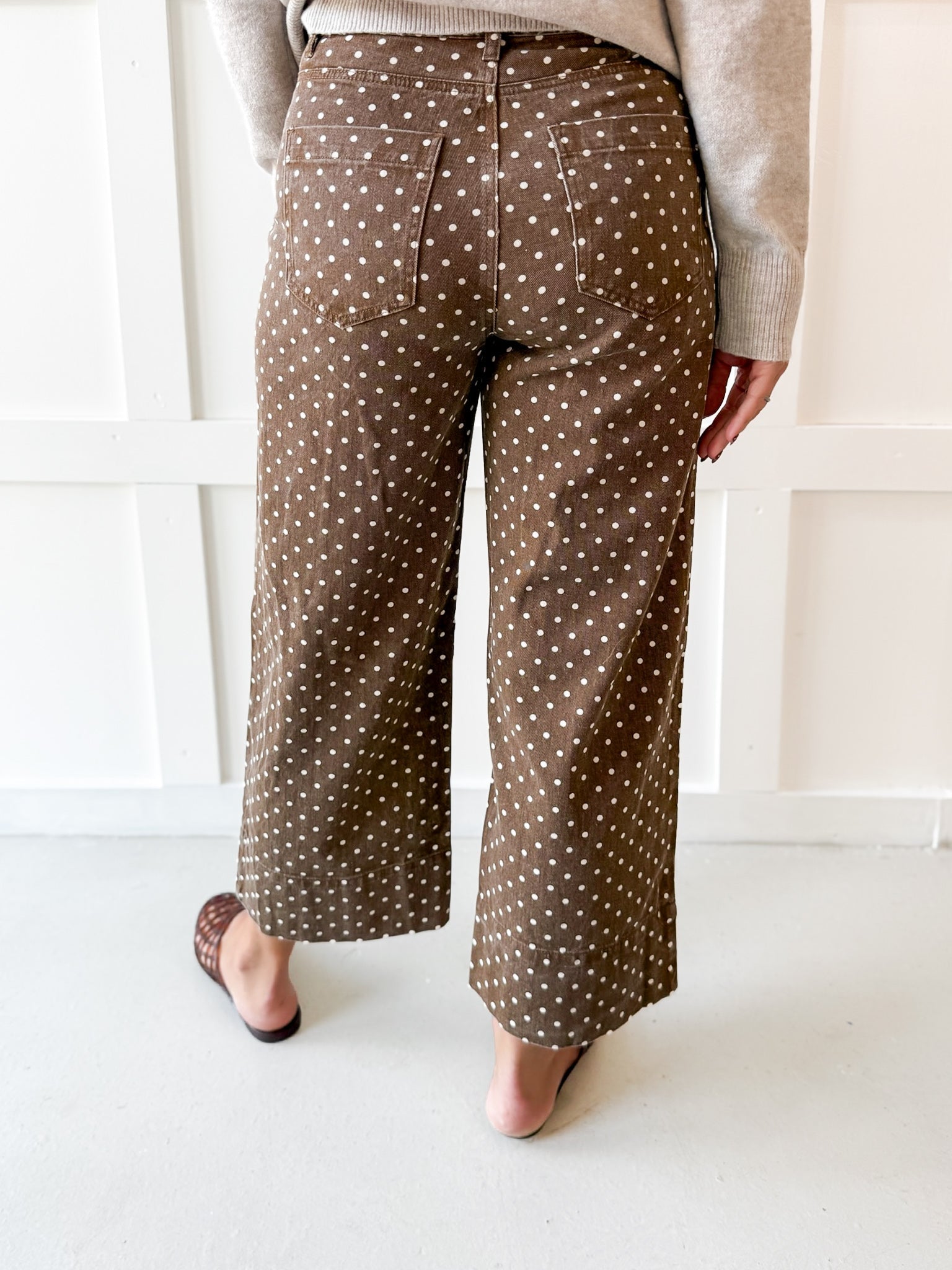 Polka Dot Print Pants - Brown
