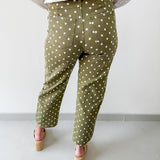 Polka Dot Print Pants - Olive