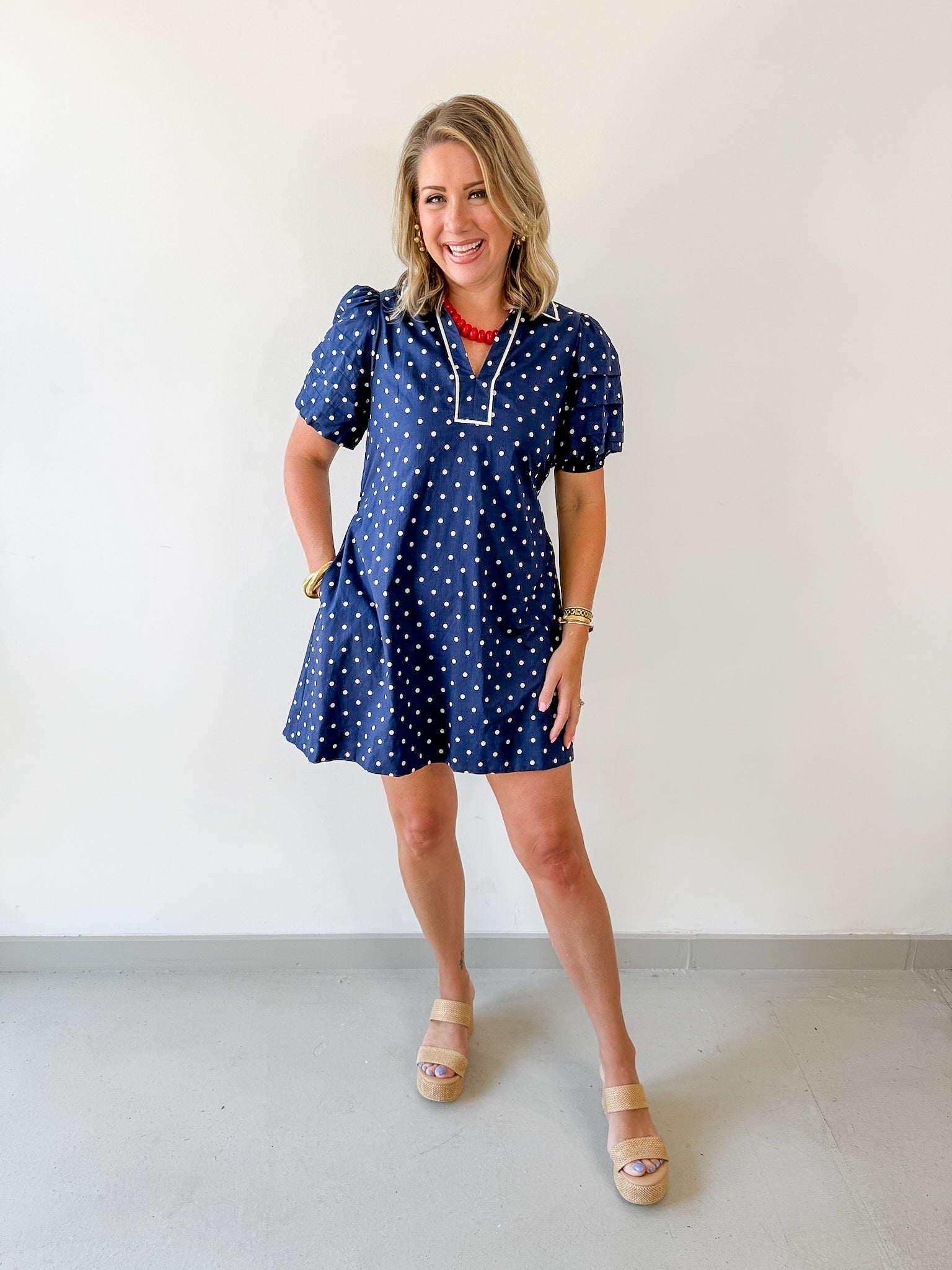 Polka Dot Puff Sleeve Dress
