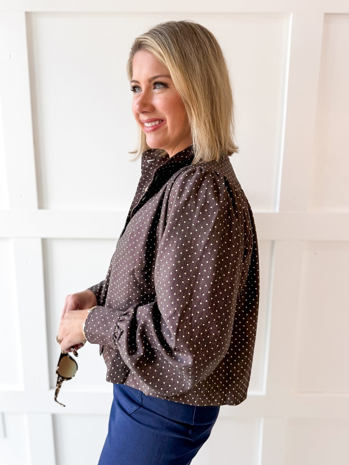 Polka Dot Puff Sleeve Jacket