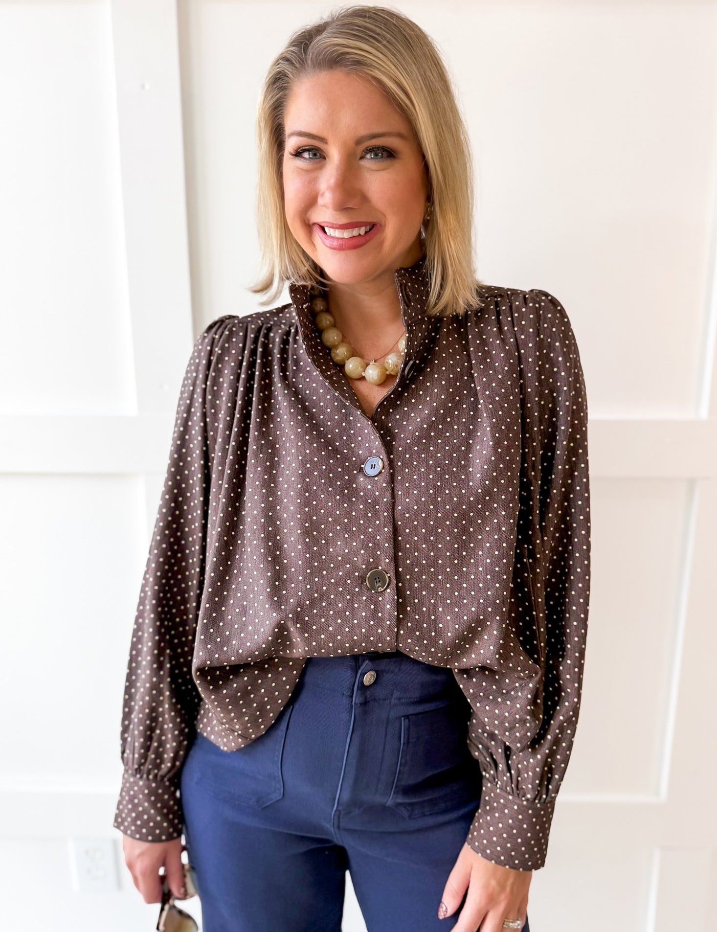 Polka Dot Puff Sleeve Jacket