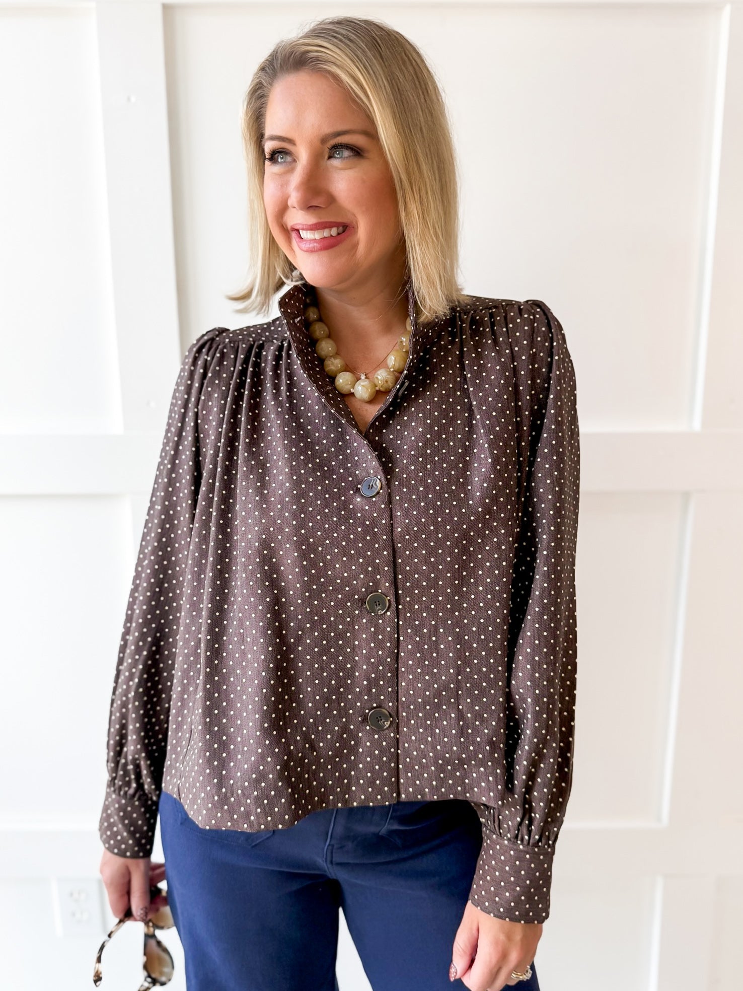 Polka Dot Puff Sleeve Jacket