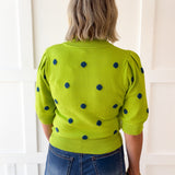 Polka Dot Puff Sleeve Knit Top- Green