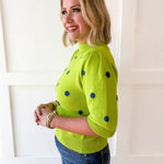 Polka Dot Puff Sleeve Knit Top- Green