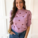 Polka Dot Puff Sleeve Knit Top- Pink