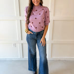 Polka Dot Puff Sleeve Knit Top- Pink