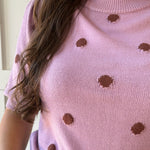 Polka Dot Puff Sleeve Knit Top- Pink