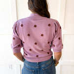 Polka Dot Puff Sleeve Knit Top- Pink