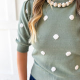 Polka Dot Puff Sleeve Knit Top- Sage