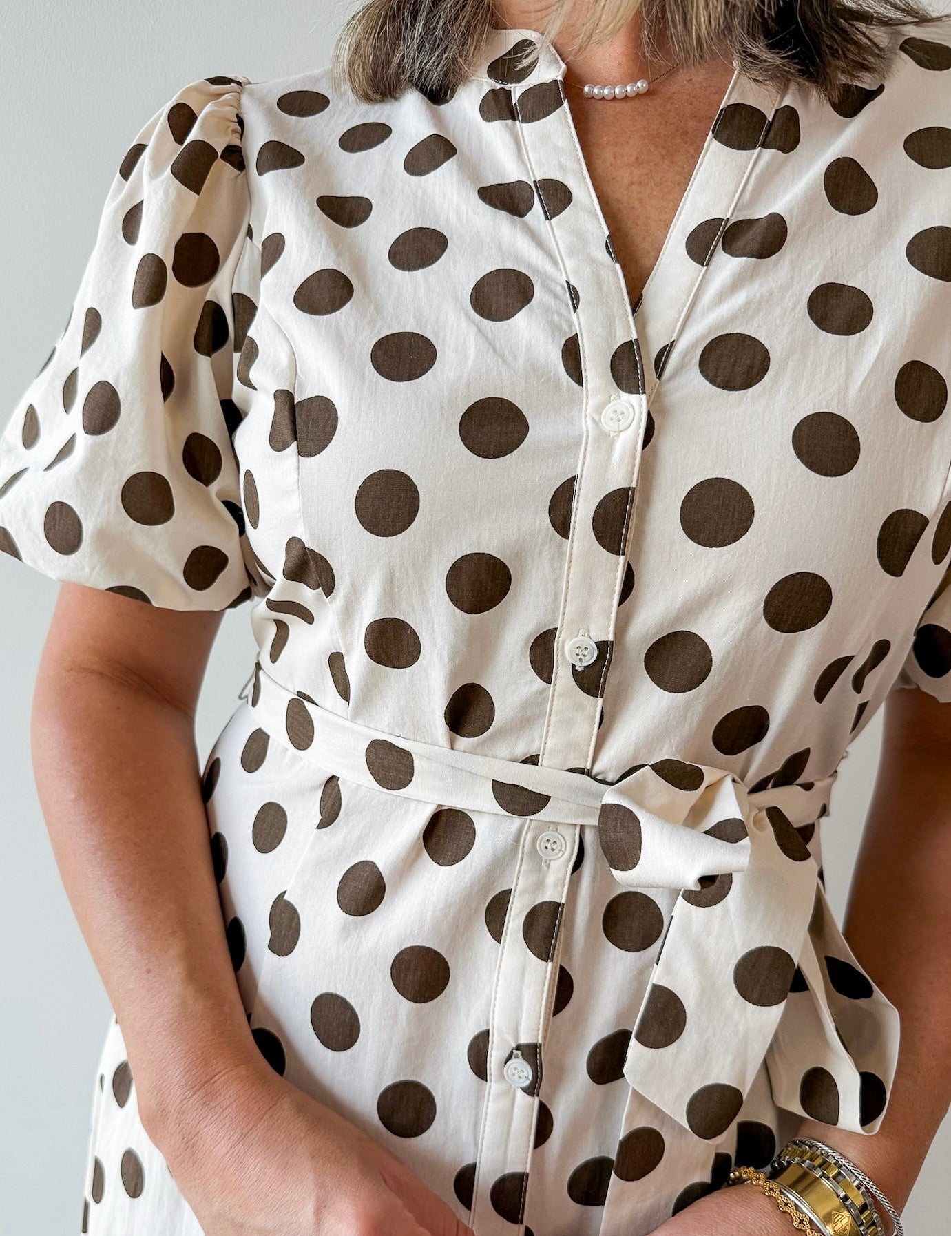 Polka Dot Puff Sleeve Midi Dress