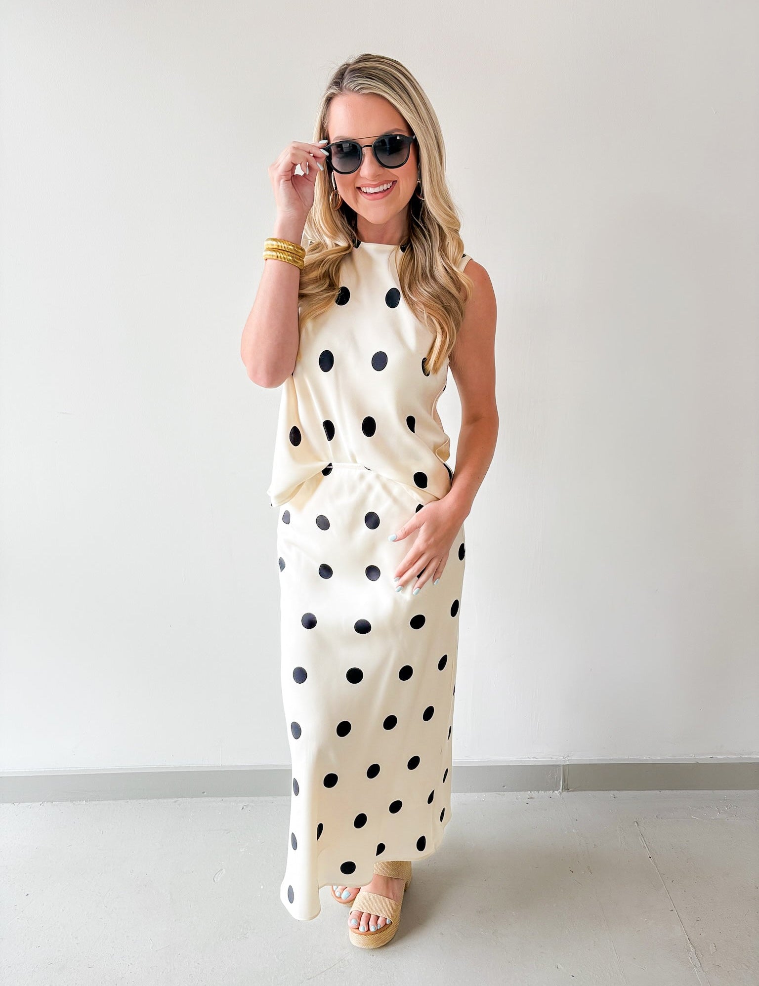 Polka Dot Satin Tank & Midi Skirt