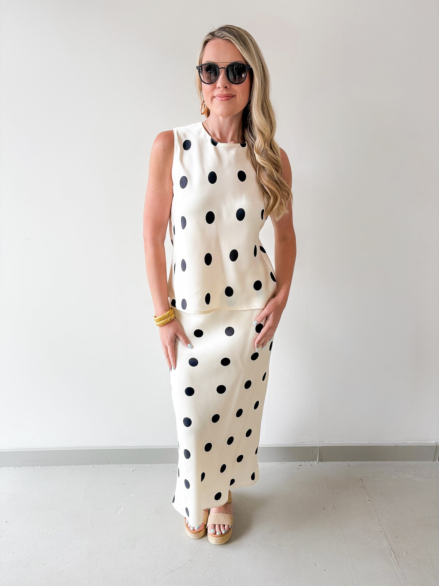 Polka Dot Satin Tank & Midi Skirt