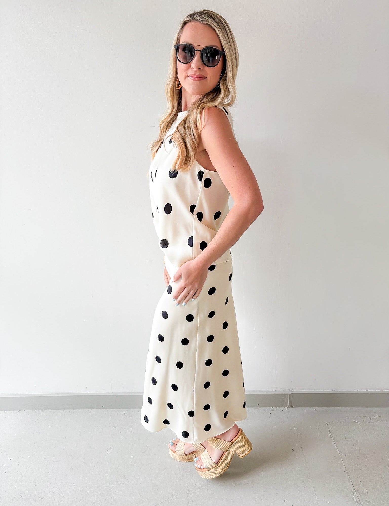 Polka Dot Satin Tank & Midi Skirt