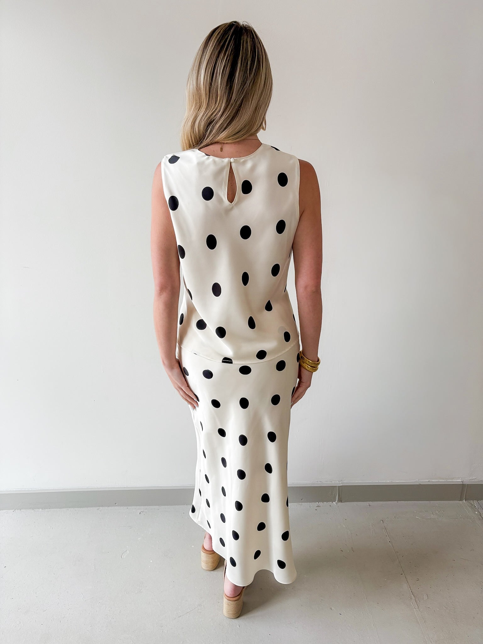 Polka Dot Satin Tank & Midi Skirt