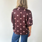 Polka Dot Satin Top- Burgundy