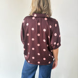 Polka Dot Satin Top- Burgundy