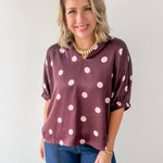 Polka Dot Satin Top- Burgundy
