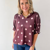 Polka Dot Satin Top- Burgundy