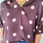 Polka Dot Satin Top- Burgundy