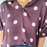Polka Dot Satin Top- Burgundy