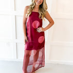Polka Dot Sheer Maxi Dress - Burgandy